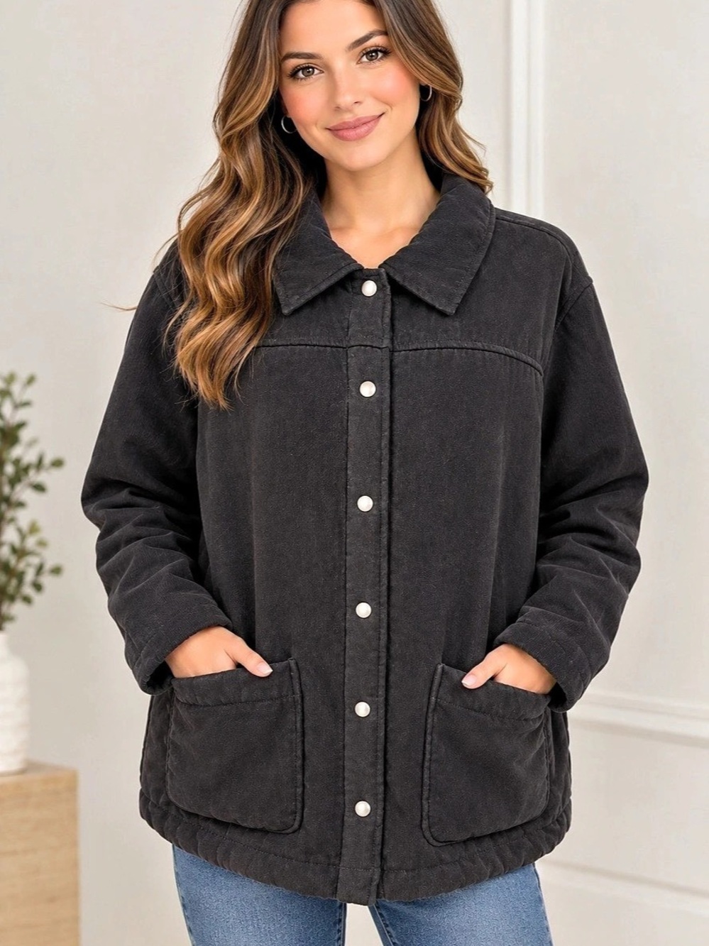 Boston Traders Women's Utility Jacket with Sherpa lining Black XXL